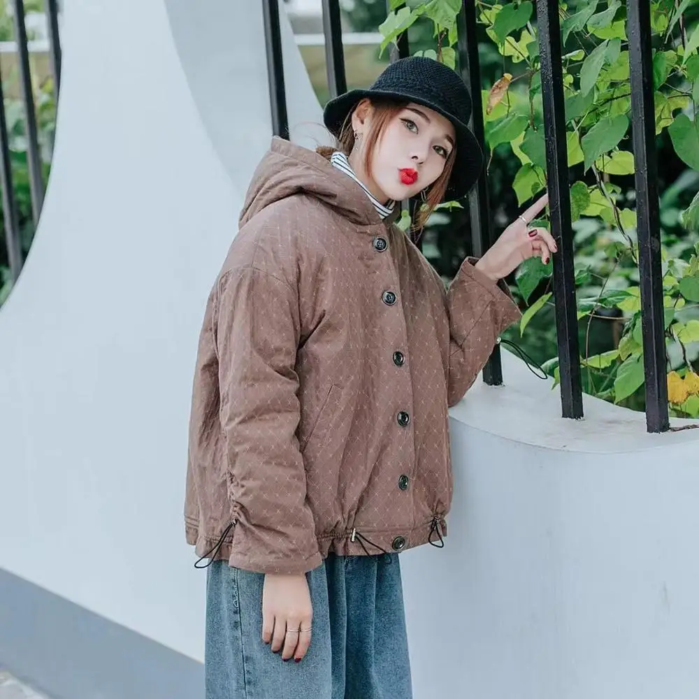 Осенняя Новинка хлопковая куртка с капюшоном и пряжкой в стиле ретро Свободная