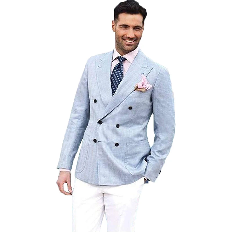 

Men's Fashion Wedding Suits Double Breasted Slim Fit Tuxedo 2 Piece Jacket Pants Sets for Groom Marriage Party Blazer Masculino
