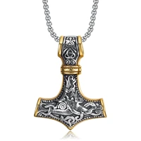 vintage stainless steel viking jewelry gold and silver norse viking thors hammer talisman mjolnir necklace pendant for men
