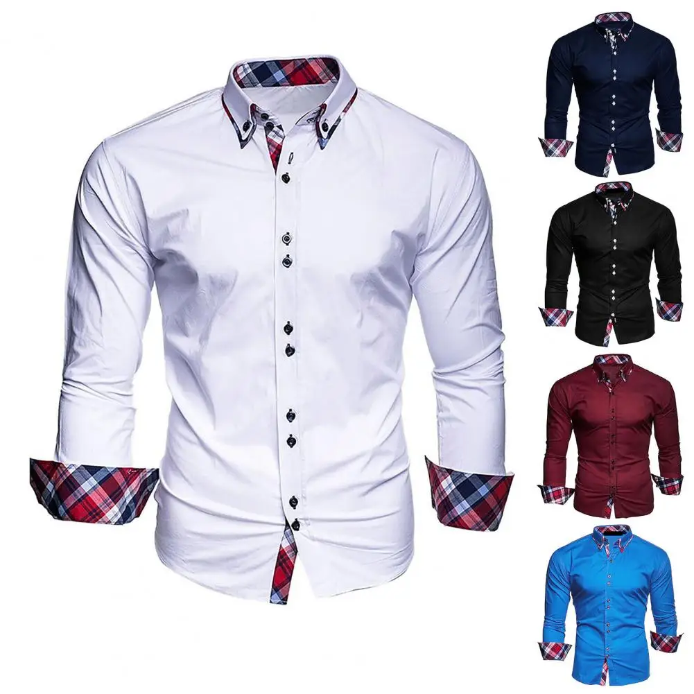 

Потрясающая Мужская рубашка, кардиган контрастных цветов, мужская рубашка с двойным воротником, футболка, Весенняя рубашка