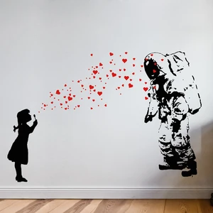 Wall Decal ASTRONAUT  HEART BUBBLE Girl, Banksy Astronaut's Daughter Wall Sticker, Banksy-Style Street Art, Interior Design2138