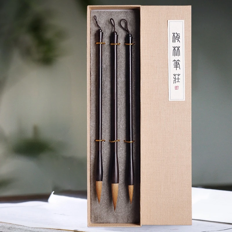 3pcs Chinese Calligraphy Brush Pen Set Weasel Hair Writing Brush Regular Script Caligrafia Painting Brush Gift Box Tinta China