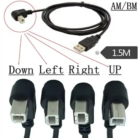 USB 2,0 A папа к USB B папа Тип B BM вверх, вниз и правый и левый угол принтер сканер 90 градусов кабель 150 см BM Угловой кабель