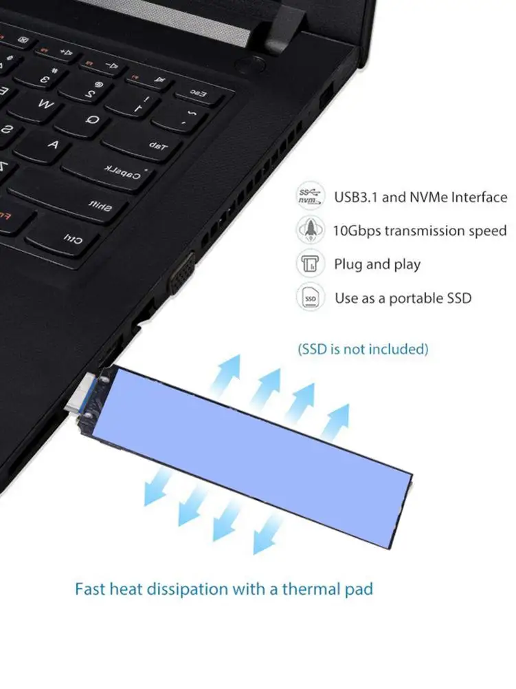 Переходник NVME на USB SSD 3 1 тип A адаптер для жестких дисков алюминиевый сплав 10