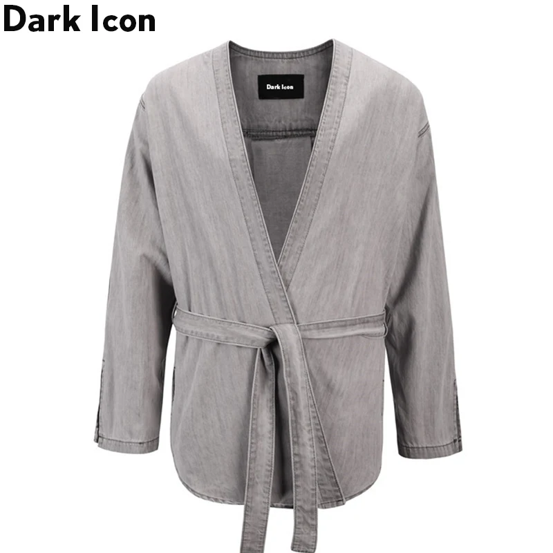 Темный значок кимоно из денима для мужчин и женщин с поясом 2019 Высокая улица