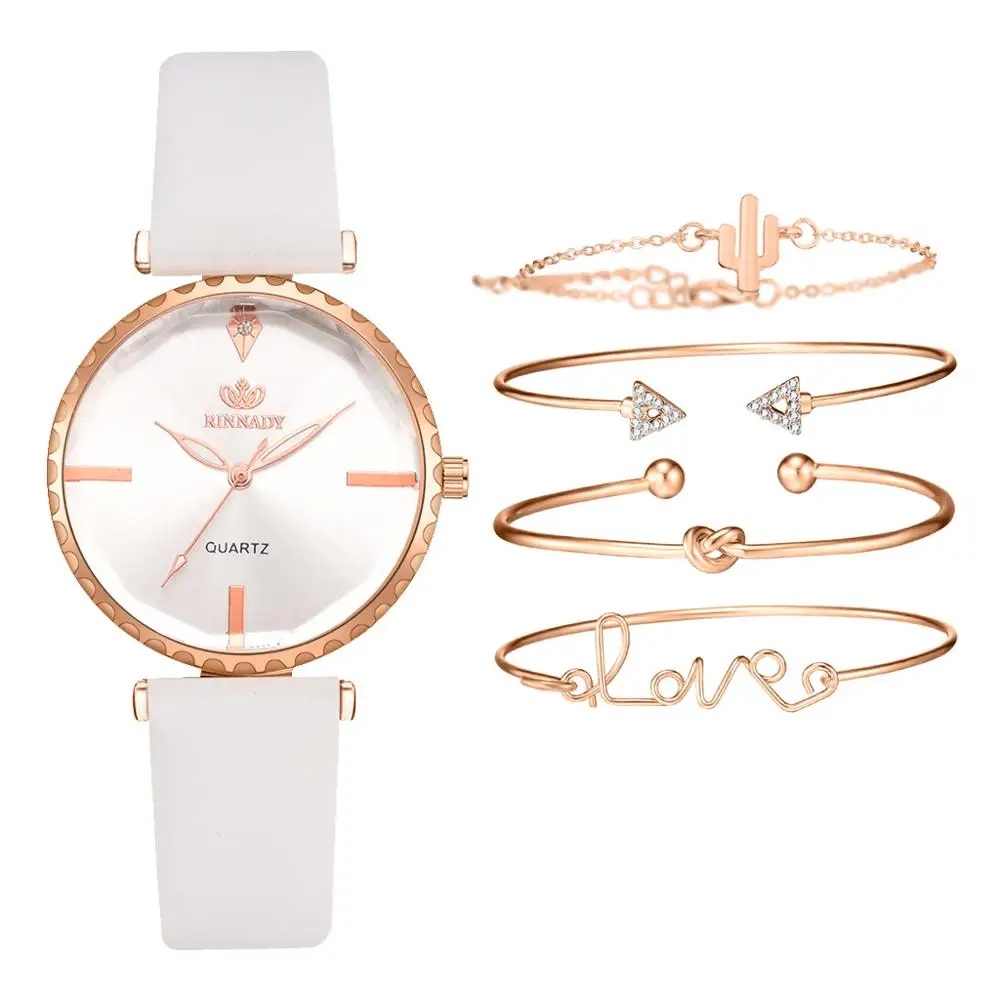 

5Pcs Set Top Stijl Mode Vrouwen Luxe Lederen Band Analoge Quartz Horloge Dames Horloge Vrouwen Jurk Reloj Mujer zwarte Klok