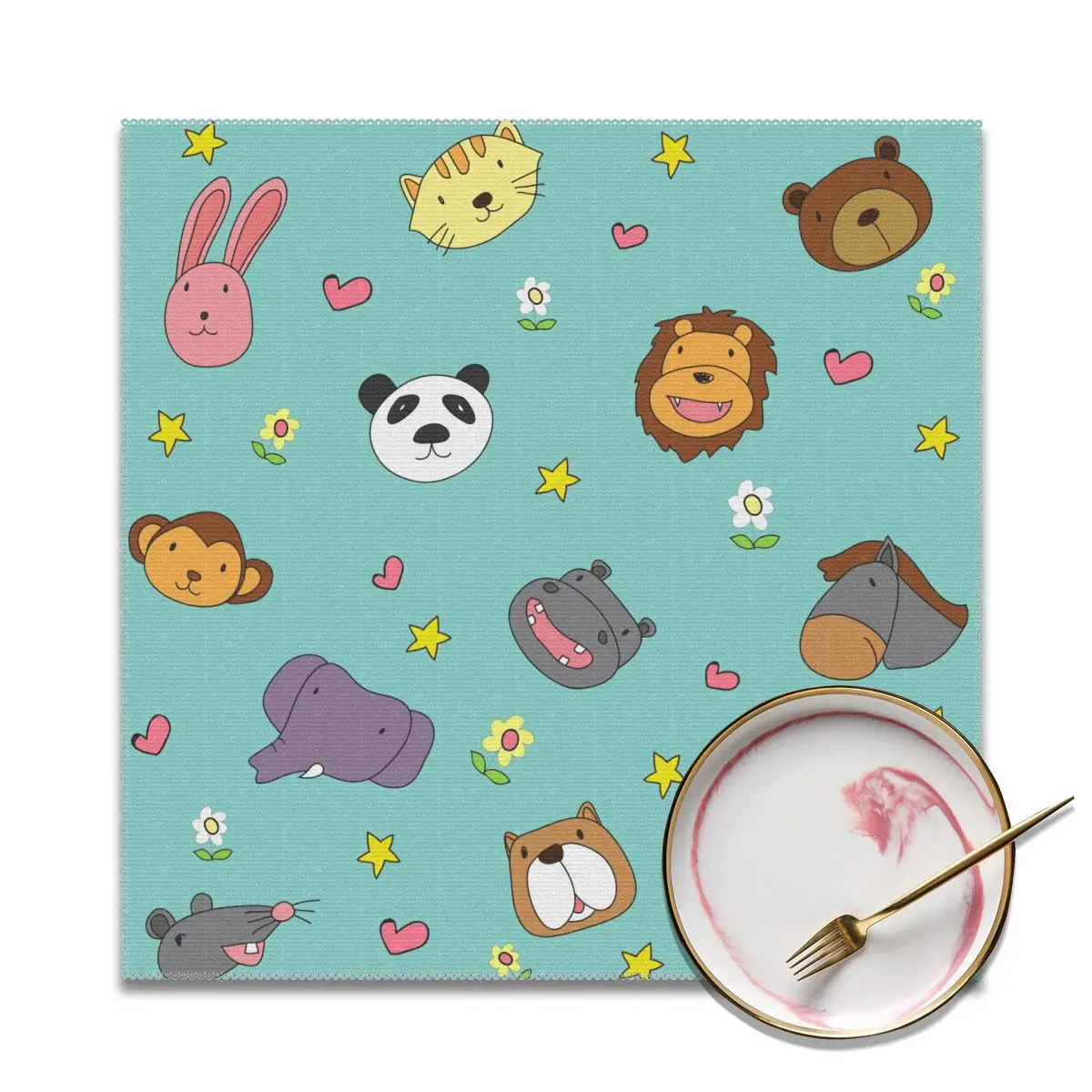 

Animals Cute Kids Pattern Placemat for Dining Table Coaster Creative Printed Heat-resistant Kitchen Accessories
