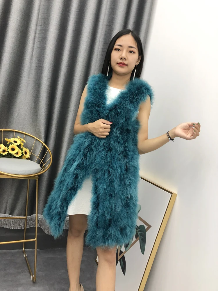 New New Women's real genuine natural ostrich Fur vest  fashion long  Jacket gilet custom any size