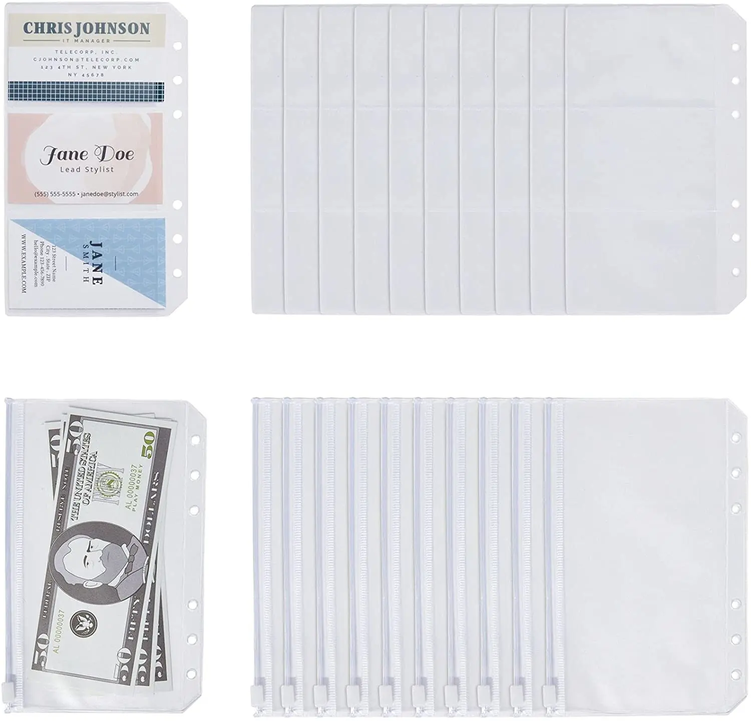 

12 Pieces A6 Binder Pockets for Cards and Zippered Cash Envelopes for 6-Ring Wallet Planner Organizer