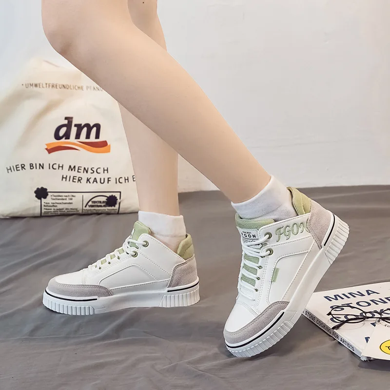 

Women Casual Skateboard Shoes Thick Sole Light Breathable Flat Walking Non-slip Increase Height Slim Sport Sneakers