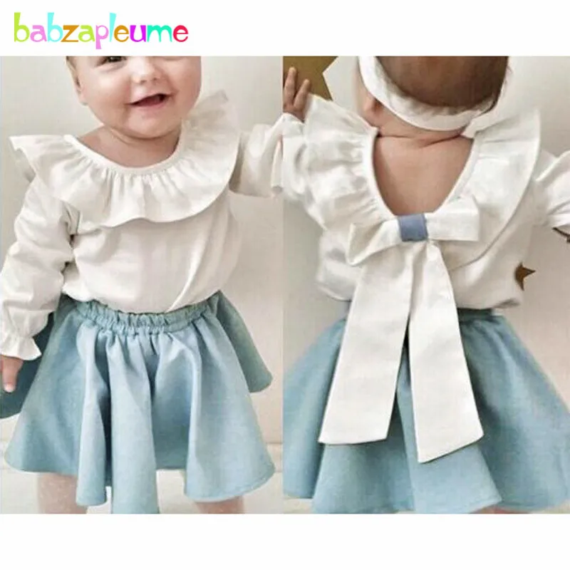 

2Piece/1-4Years/Spring Children Clothes Cute Princess Long Sleeve Cotton Bow Kids T-shirt+Skirt Baby Girls Clothing Set BC1388-1