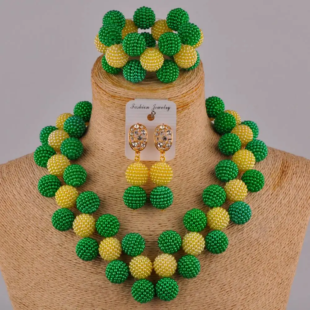 Laanc последние зеленые и желтые африканские бусы ожерелье набор украшений для