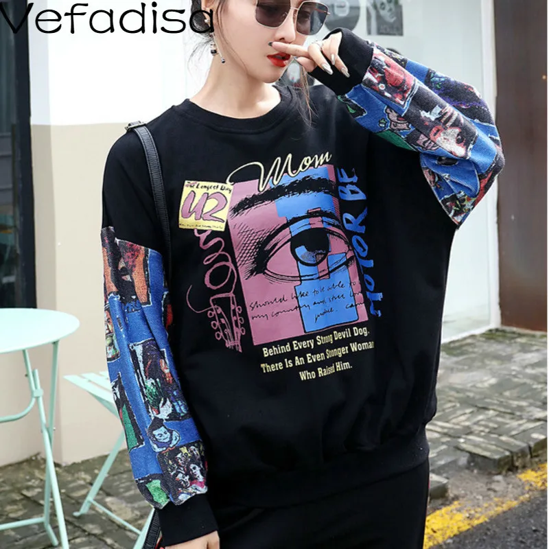 Vefadisa Autumn Woman Cotton Patchwork Printed Coat Full Sleeve O-Neck Casual Pullover Regular Length 2019 QYF079 | Женская одежда