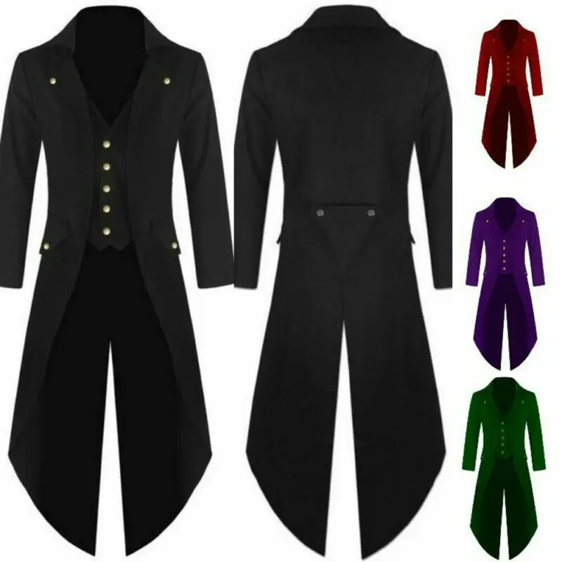 معطف رجالي طويل باللون الأسود الفيكتوري بتصميم قوطي من موديلات عام 2021 جاكيت من المخمل بتصميم Steampunk فستان رجالي على الطراز القوطي
