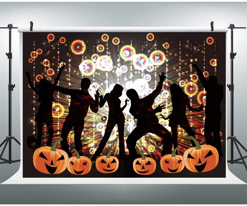 

Let Glow In The Dark Photography Backdrop Happy Halloween Background Retro 80s 90s Disco Dance For Party Pumpkin Decor