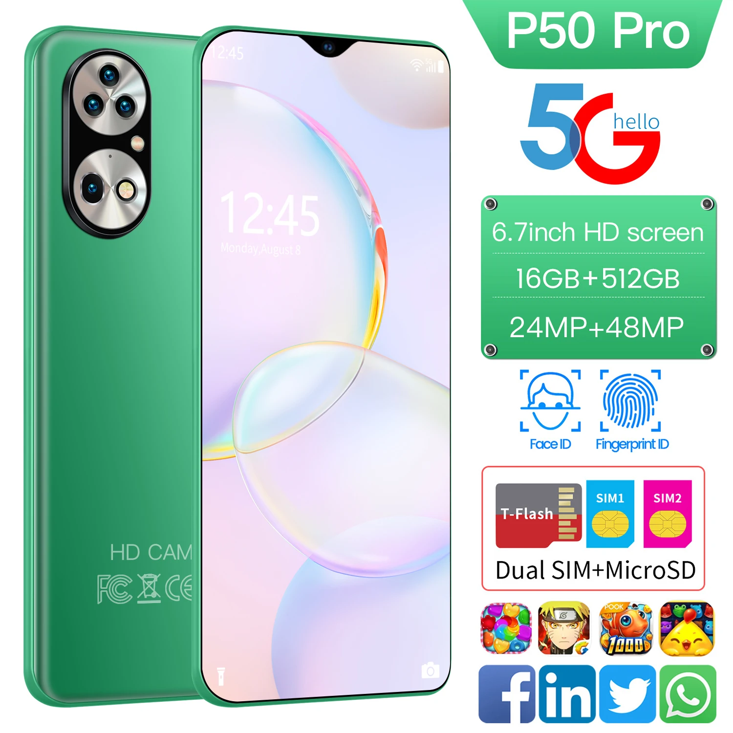 

Top Selling HUAWE P50 Pro 5G Smartphone Global Version 6.7Inch 16+512GB Snapdragon888 Deca Core Dual SIM 4G LTE 5G Mobile Phone
