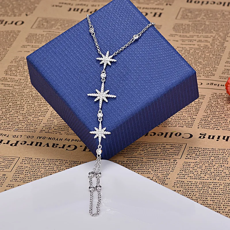 

Fashion Crystal Three Meteor David Star Women's Hand Chain Pop Jewelry Zircon Finger Bracelet Pulsera Mujer Zk30