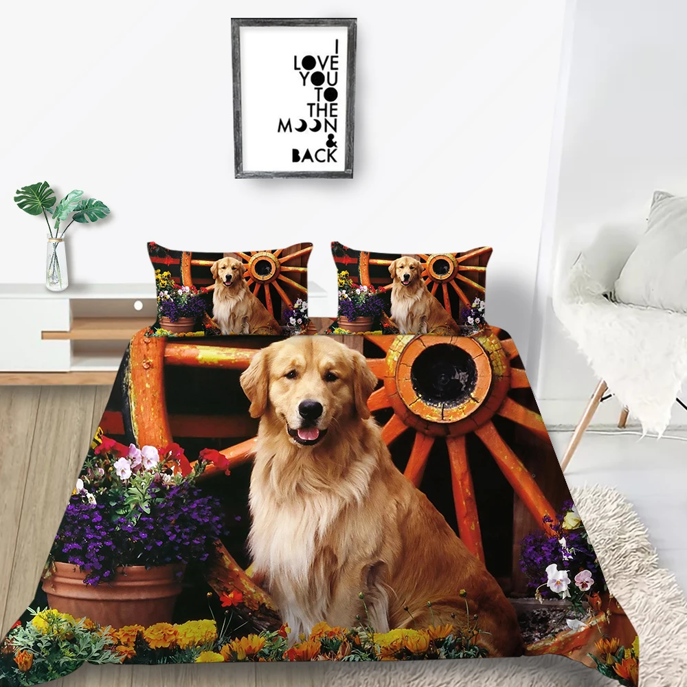 

3D Artistic Bedding Set Dog Flowers Beautiful Creative Duvet Cover Queen King Twin Full Single Double Unique Design Bed Set