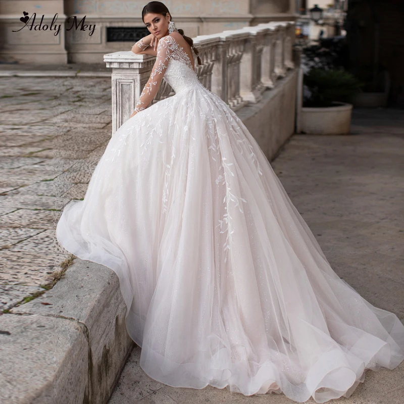 Свадебное платье с длинным рукавом Adoly Mey винтажное ТРАПЕЦИЕВИДНОЕ ПЛАТЬЕ глубоким вырезом открытой спиной