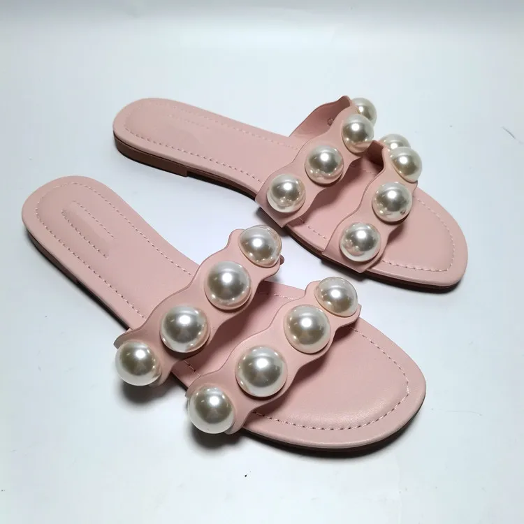 

Rubber Flip Flops Shoes Woman's Slippers Slides Fashion String Bead Hawaiian 2021 Luxury Soft Flat Fabric Basic Scandals PU