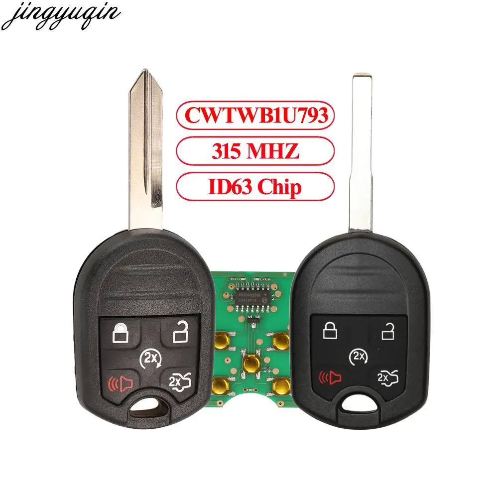 

Пульт дистанционного управления Jingyuqin для автомобиля, 3 шт., 315 МГц, 4D63, 80 бит, чип для Ford DISPATCH Flex Explorer Taurus CWTWB1U793, 5 кнопочный брелок