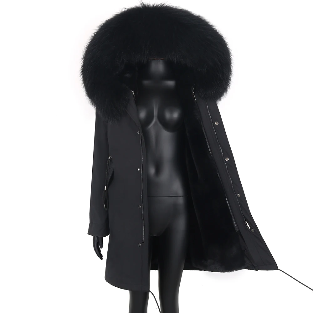 2022 Women Waterproof Long Parka Female Winter Jacket Real Fur Coat Natural Silver Fox Fur Collar Warm Streetwear Detachable