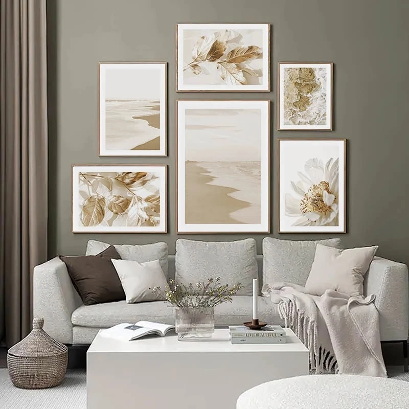 

Golden Leaves Poster Beach Plant Wall Canvas Painting Luxury Art Prints Sunset Posters Nordic Wall Pictures Living Room Decor