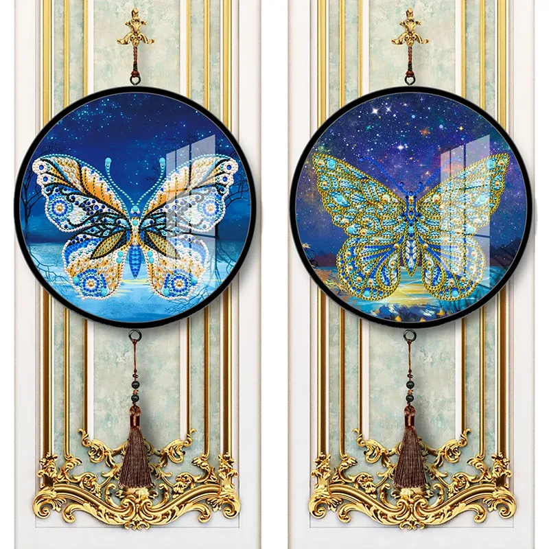 

5D Butterfly DIY Diamond Painting Tassel Pendants Cross Stitch Kits Resin Rhinestones Glitter Shape Home Decor