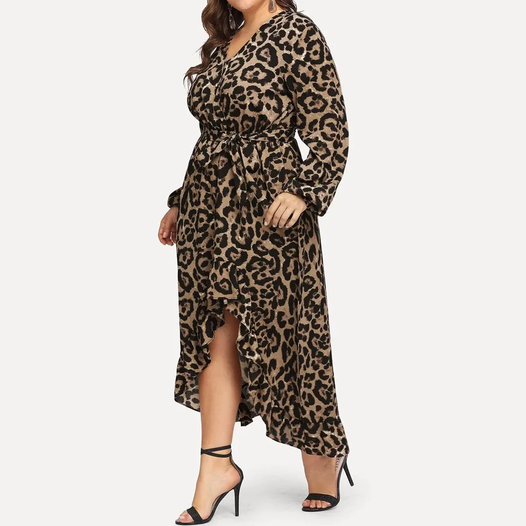 Женское платье ropa mujer vestidos de verano vestidos verano mujer robe повседневное леопардовое ТРАПЕЦИЕВИДНОЕ XL-5XL с длинными рукавами Z4