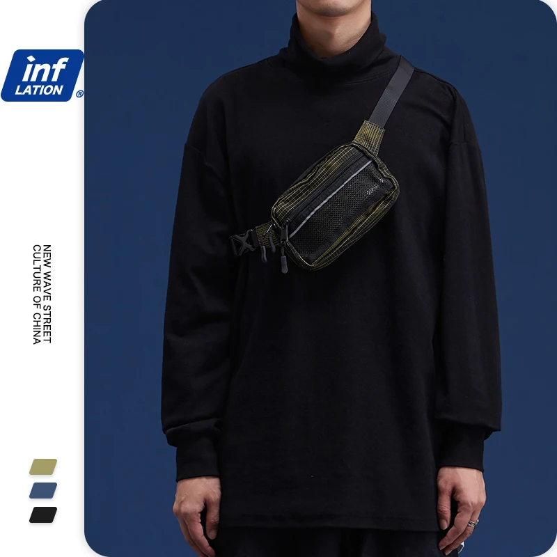 Модная Светоотражающая поясная сумка INFLATION 229AI2019 на молнии серебристая нагрудная