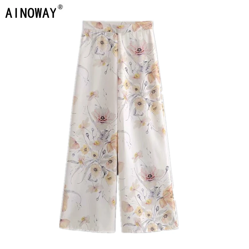 Винтажные шикарные Летние Элегантные женские брюки с цветочным принтом в