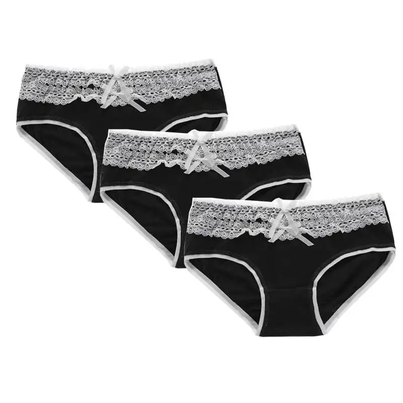 Set 2 Женские хлопковые трусы, комплект женского нижнего белья из 3 предметов, мягкие женские трусы с низкой посадкой, кружевные дышащие трусы с бантом для девочек, NXY - Цвет: Set 2