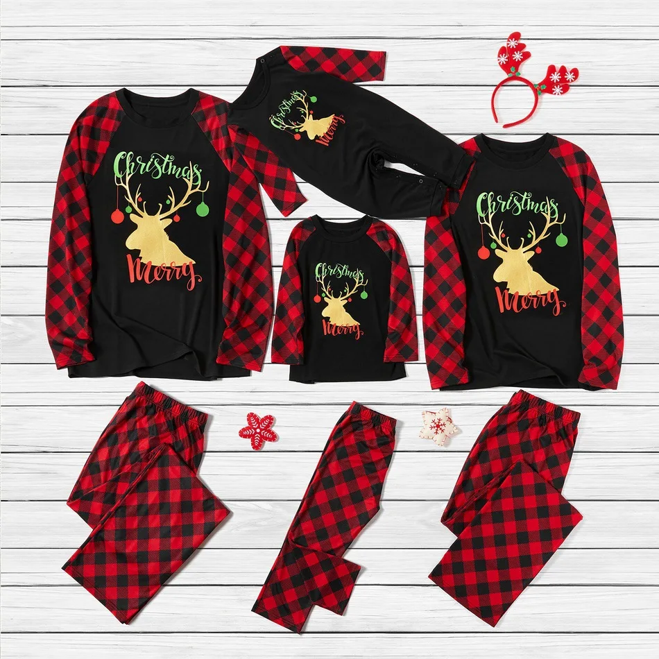 

Christmas Family Kids Adult Matching Christmas Pajamas Set Pjs Plaid Elk Print Casual Family Matching Outfit Nightwear Home wear