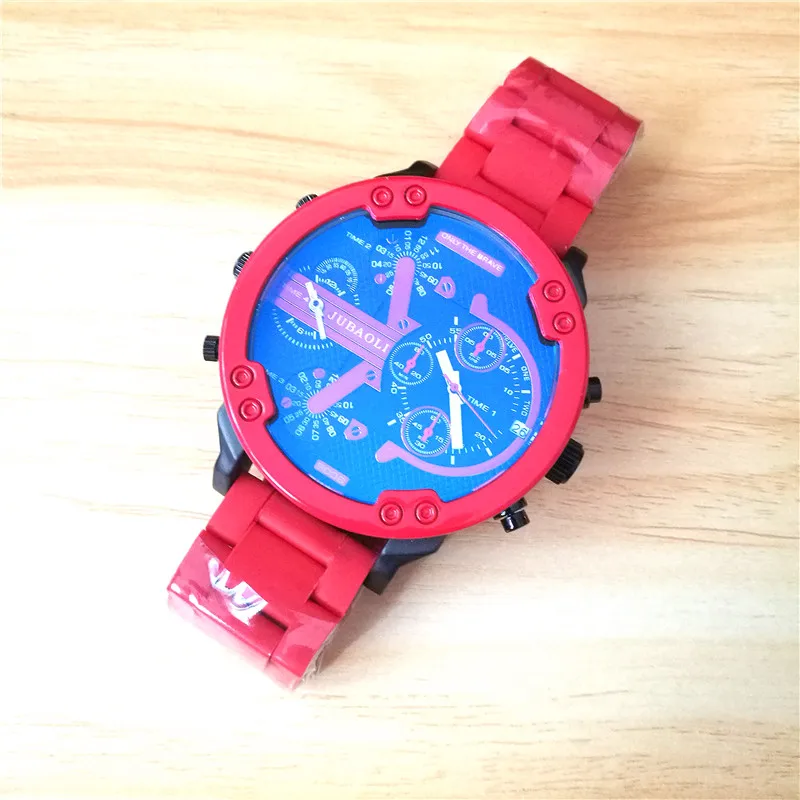 Бренд Dual Time display деловые часы для мужчин красная стальная полоса спортивные кварцевые часы с хронографом Dz стиль 7370 Relogio Masculino