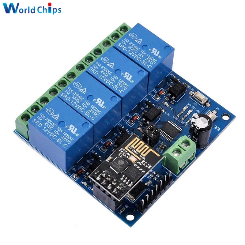 Умный релейный модуль Wi-Fi, 12 В постоянного тока, беспроводной переключатель, универсальный модуль ESP8266 ESP-01 APP, дистанционное управление, 4 канала, для IOT, умного дома