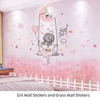 Shijuekongjian Мультяшные наклейки на стену для девочек, сделай сам, Хаотичные травяные растения, настенные наклейки для детской комнаты, украшение для детской комнаты