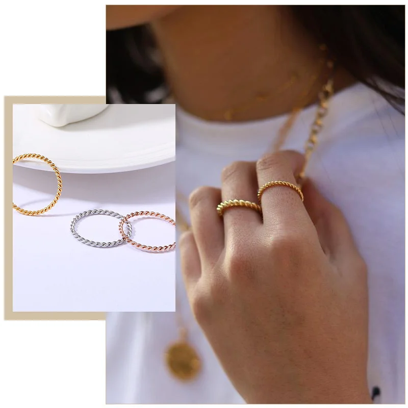Vnox шикарный витая веревка тонкий кольцо для женщин нержавеющая сталь металл