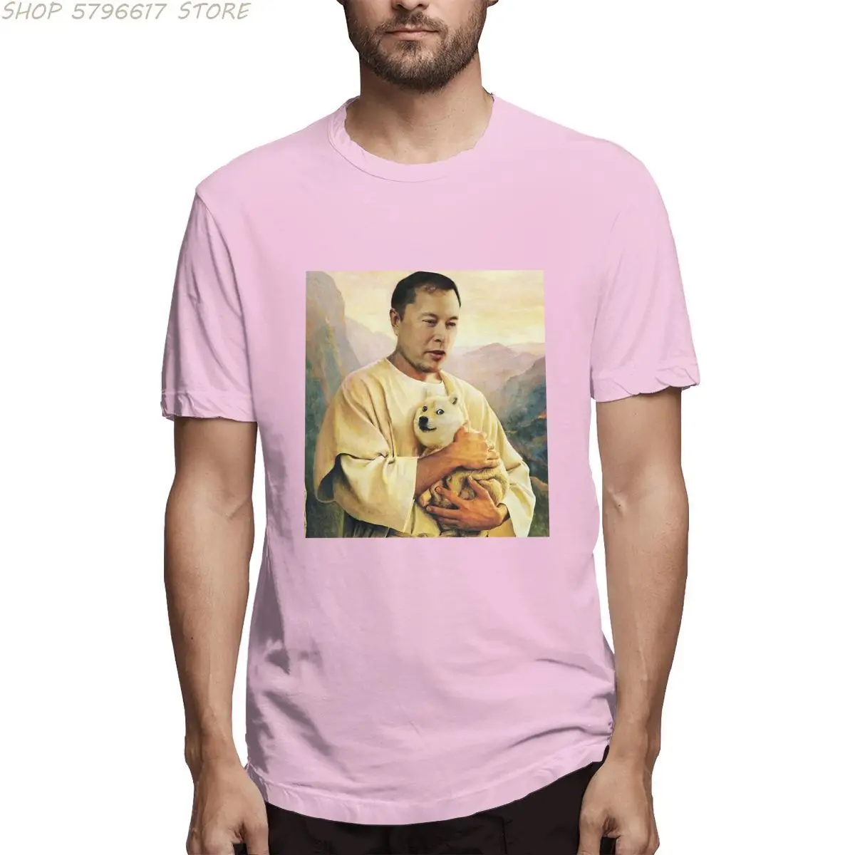 

Elon Musk Dogecoin Meme Painting Men Humor Tee Shirt Short Sleeve Crewneck T-Shirt Cotton Summer Clothing