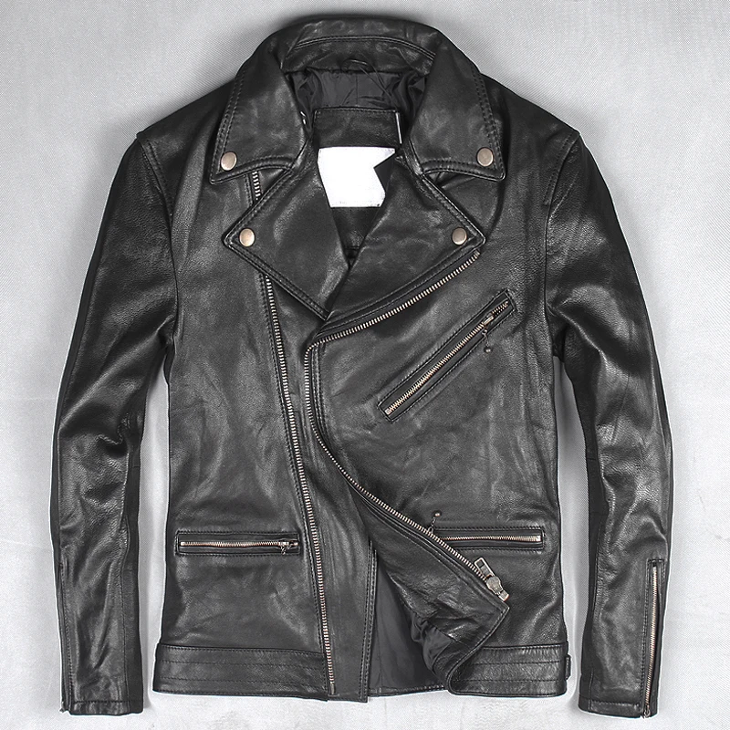 

Brand Mens Sheepskin Coat Black European Automotive Real Leather Jacket Coat Plus Size 5XL Biker Genuine Leather Jacket Men A841