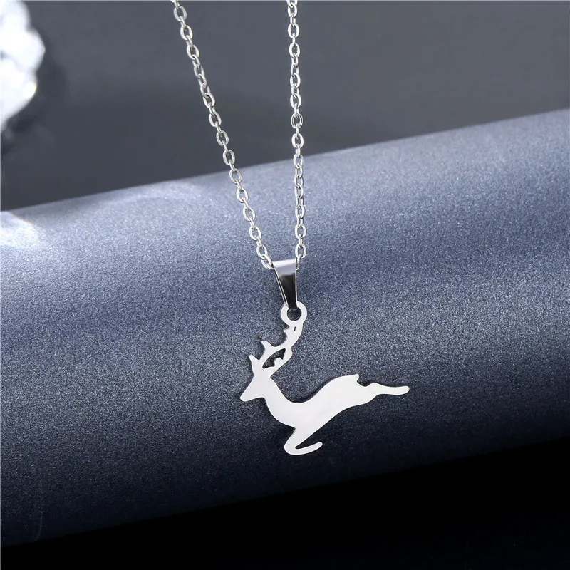 

Rinhoo Fashion Stainless Steel Silver Color Simple Small Elk Fawn Pendant Necklace For Women Girls Chain Necklaces Jewelry Gift