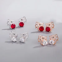 new s925 sterling silver rat earrings women red garnet zircon stud earrings silver 925 jewelry hoop earrings for women