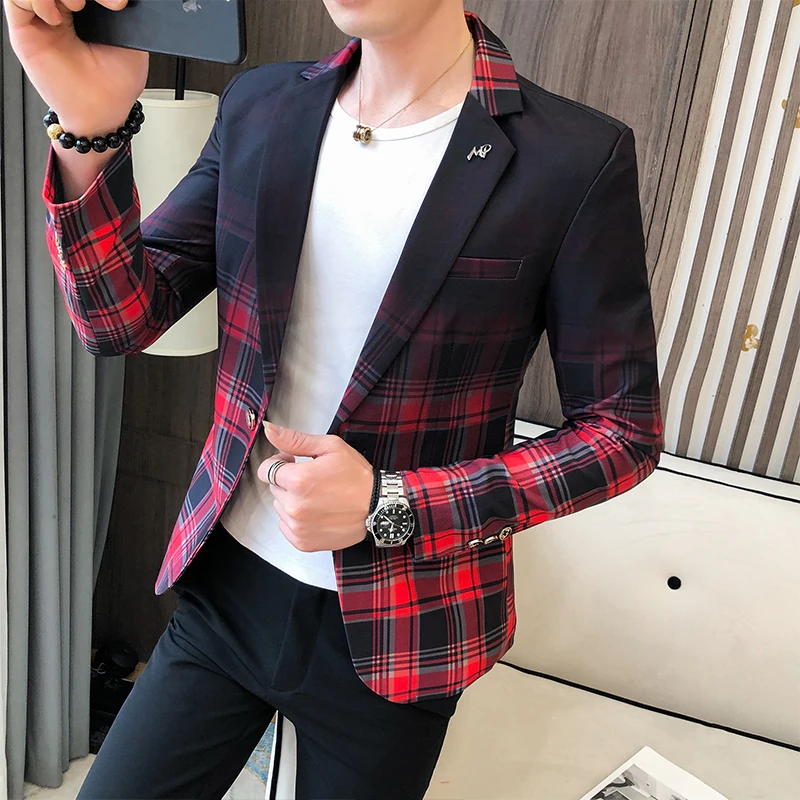Wedding Business Clothing Male Blazer Masculino 2020 Spring British Style Plaid For Men Suit Jacket Casual Dress Coat | Мужская одежда