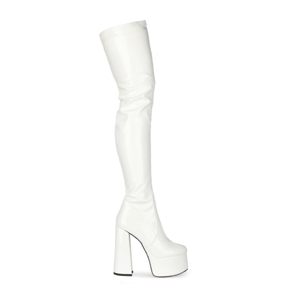 

WETKISS Sexy Patent Over The Knee Boots Women Thick High Heels Thigh Boot Thick Platform Ladies Party Bar Shoes Woman Big Size