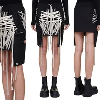 Style Punk Weave Cross-Tied Slim Mini Skirts Women Streetwear Zipper Irregular A-Line Wrap Short Skirt Designer Sexy Black Skirt