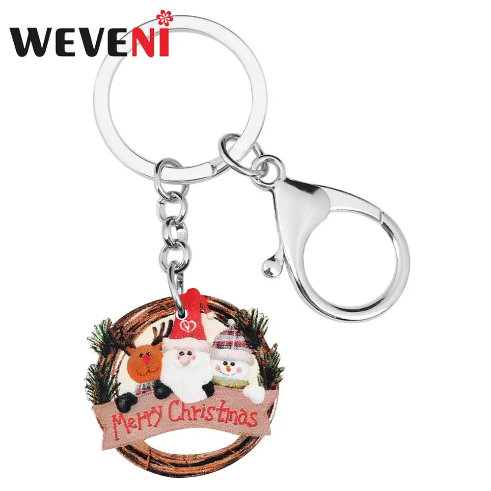 WEVENI акриловые рождественские Санта Клаус Лось Олень Снеговик ключи цепочки