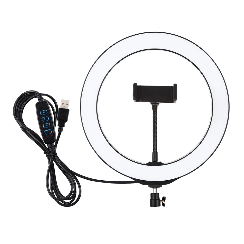 Диммируемый светодиодный кольцевой светильник для селфи со штативом USB лампа