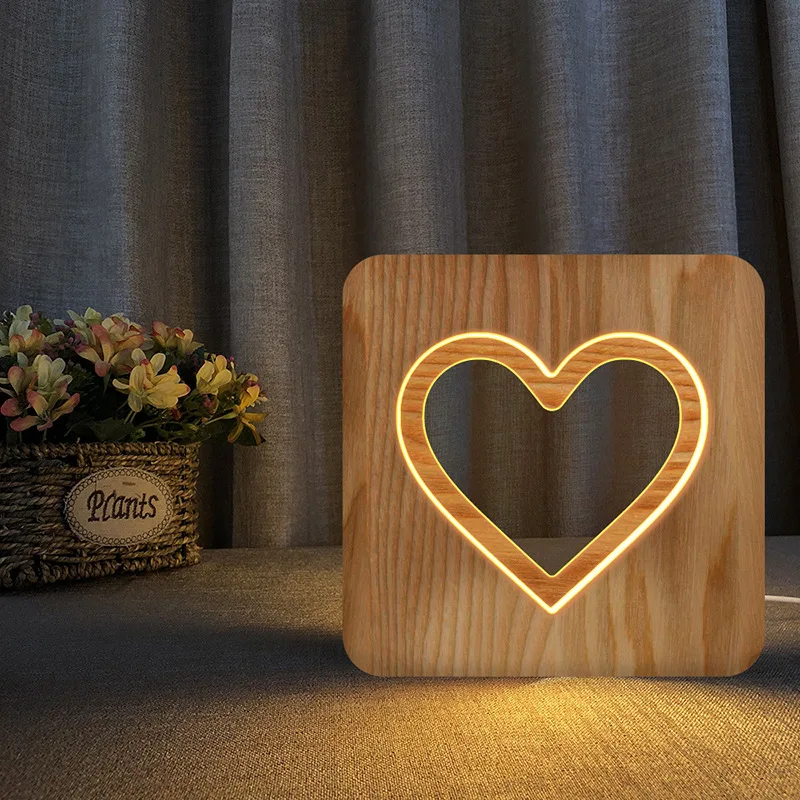 Girlfriend Birthday Gift European and American Domestic Ornaments Romantic Lover Gift Wood Night Light LED Lights Decoration