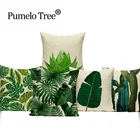 Наволочки с тропическими растениями, пальмовыми листьями, зелеными листьями, монстеры, наволочки с цветами гибискуса, декоративные бежевые льняные наволочки на подушки