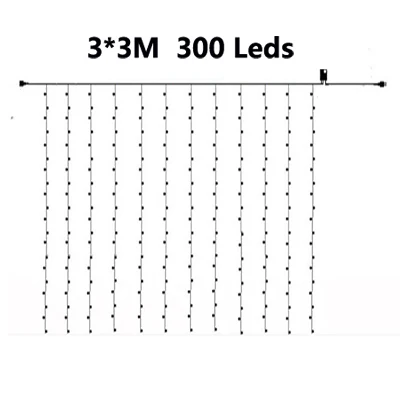 3x3M 300Led Сказочное окно сосулька занавес настенный фон 3*3 м 3*2 м 4x0,6 м водонепроницаемый мерцающий звезда шарик Праздник Свадьба Рождество украшение для дома, сада - Испускаемый цвет: 3x3M 300Led
