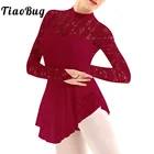 Для женщин и девочек с высоким воротом кружева Фигурное катание на коньках ролика для катания на коньках, танцевальное трико, платье с длинным рукавом Одежда для бальных танцев